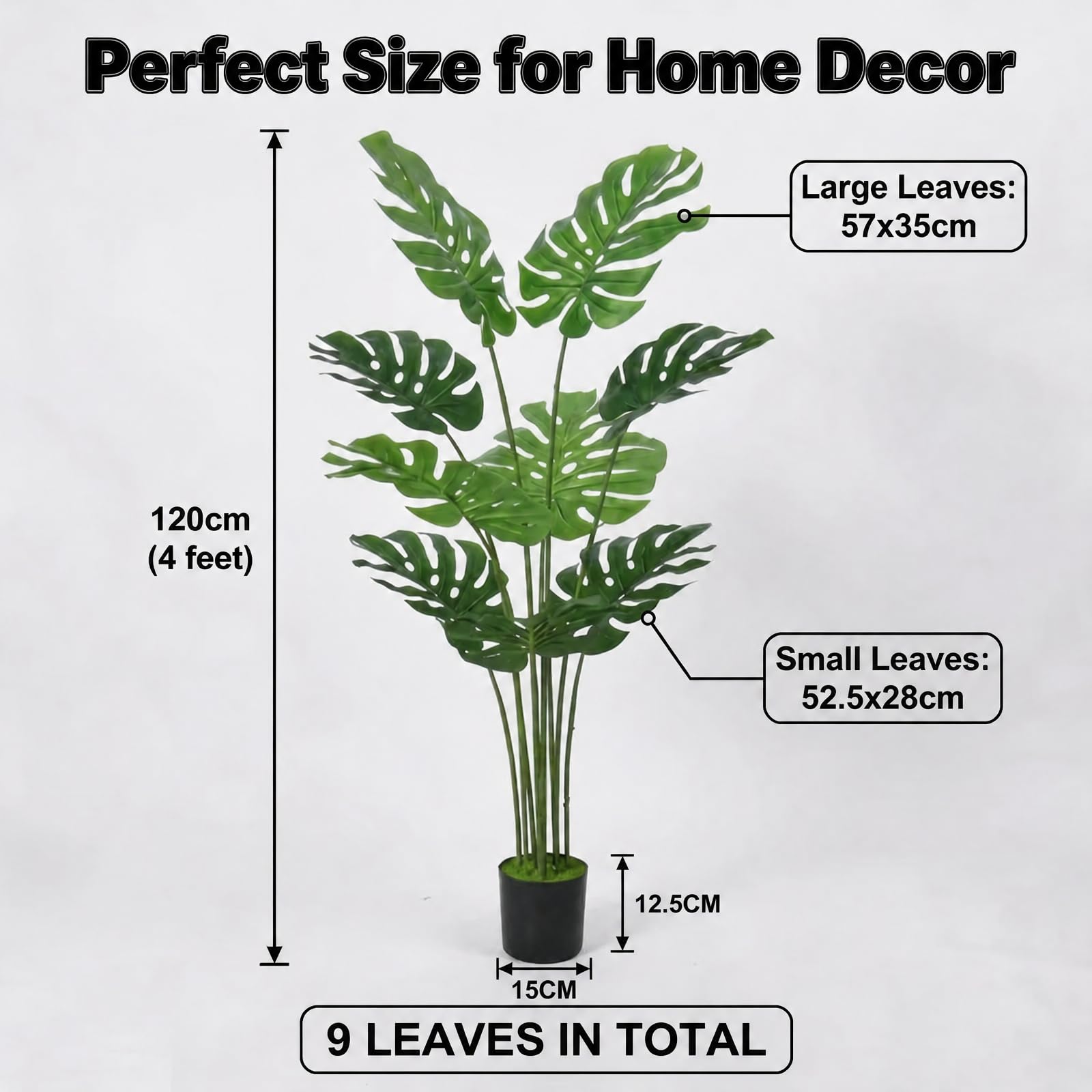 Pianta artificiale di palma tropicale finta per interni ed esterni, piante finte perfette per casa, giardino, ufficio, negozio (Monstera)