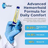 Vista 3 de Globe Ungüento hemorroidal, fenilefrina HCl, vaselina, aceite mineral, alivio de ardor, picazón y molestias de las hemorroides, 2 onzas