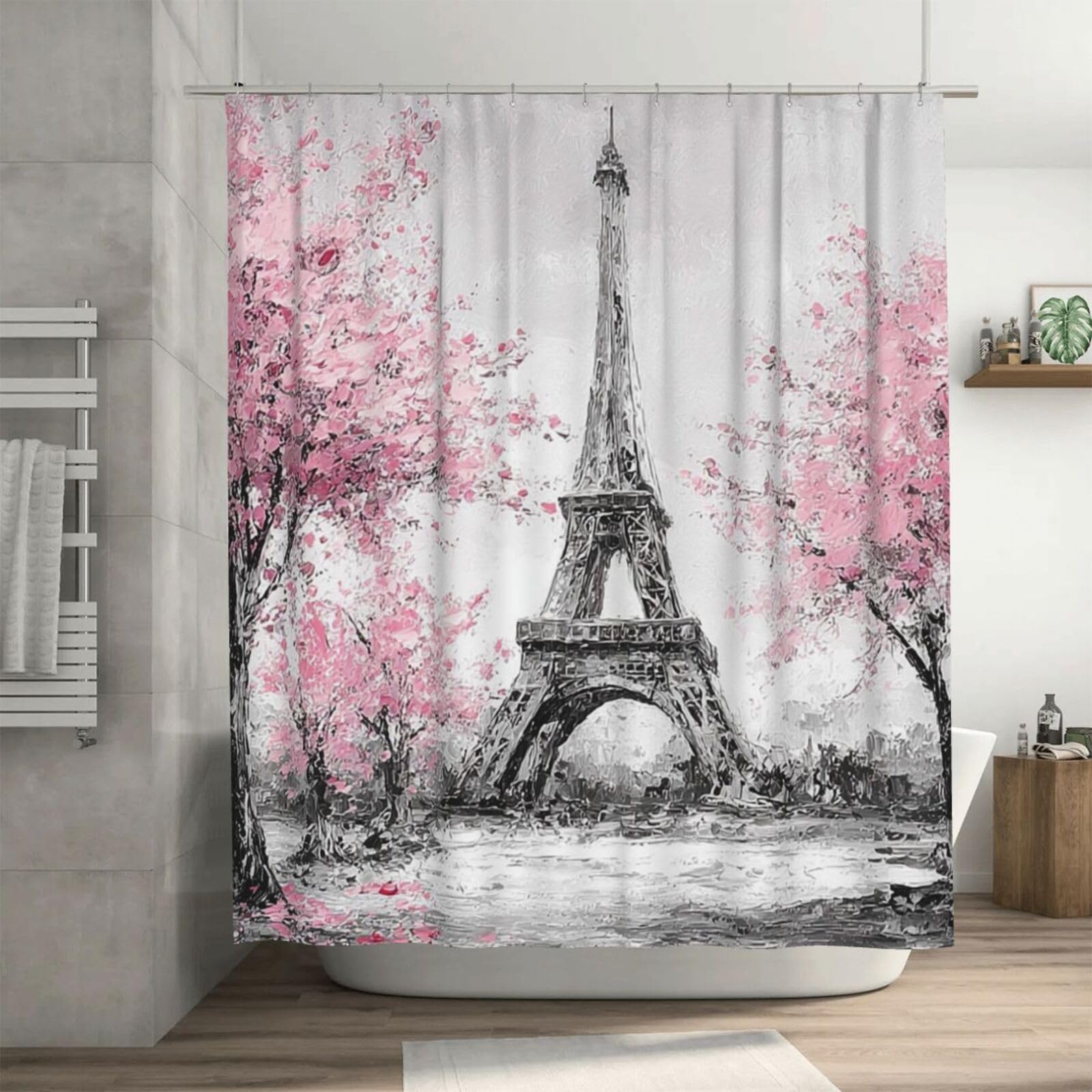 Rideau de douche lavable en machine pour éliminer les traces d'eau motif rétro Paris 183cm