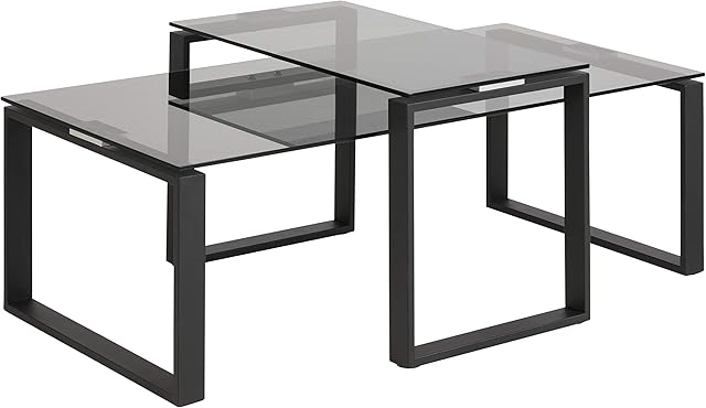 Amazon Brand - Some coffee table set, Smoke Stained Glass Table Top and Black Metal Base