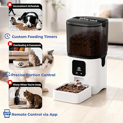Miniatura 7 de PAPIFEED Comedero automático WiFi 5G dispensador automático inteligente de comida para gatos con modo de alimentación lenta, desmontable para una