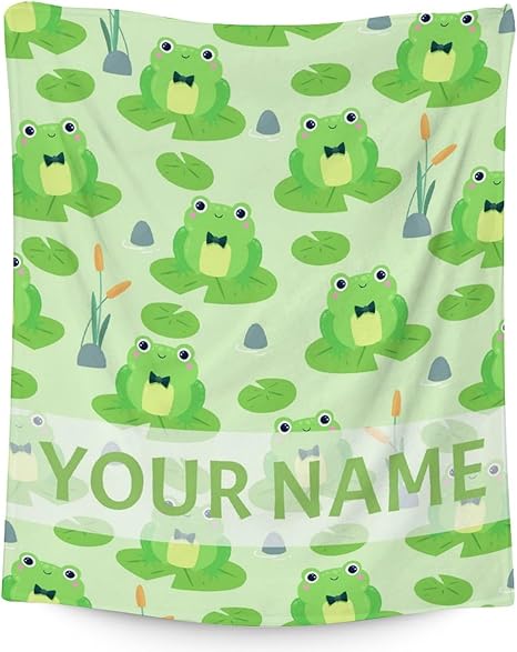 Personalized Frog Blanket Gifts with Name - 40x50 Inches Cute Throw for Girls & Boys - Green Soft Fuzzy Blankets for Bed, Couch & Living Room