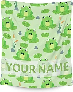 Personalized Frog Blanket Gifts with Name - 40x50 Inches Cute Throw for Girls & Boys - Green Soft Fuzzy Blankets for Bed, Couch & Living Room