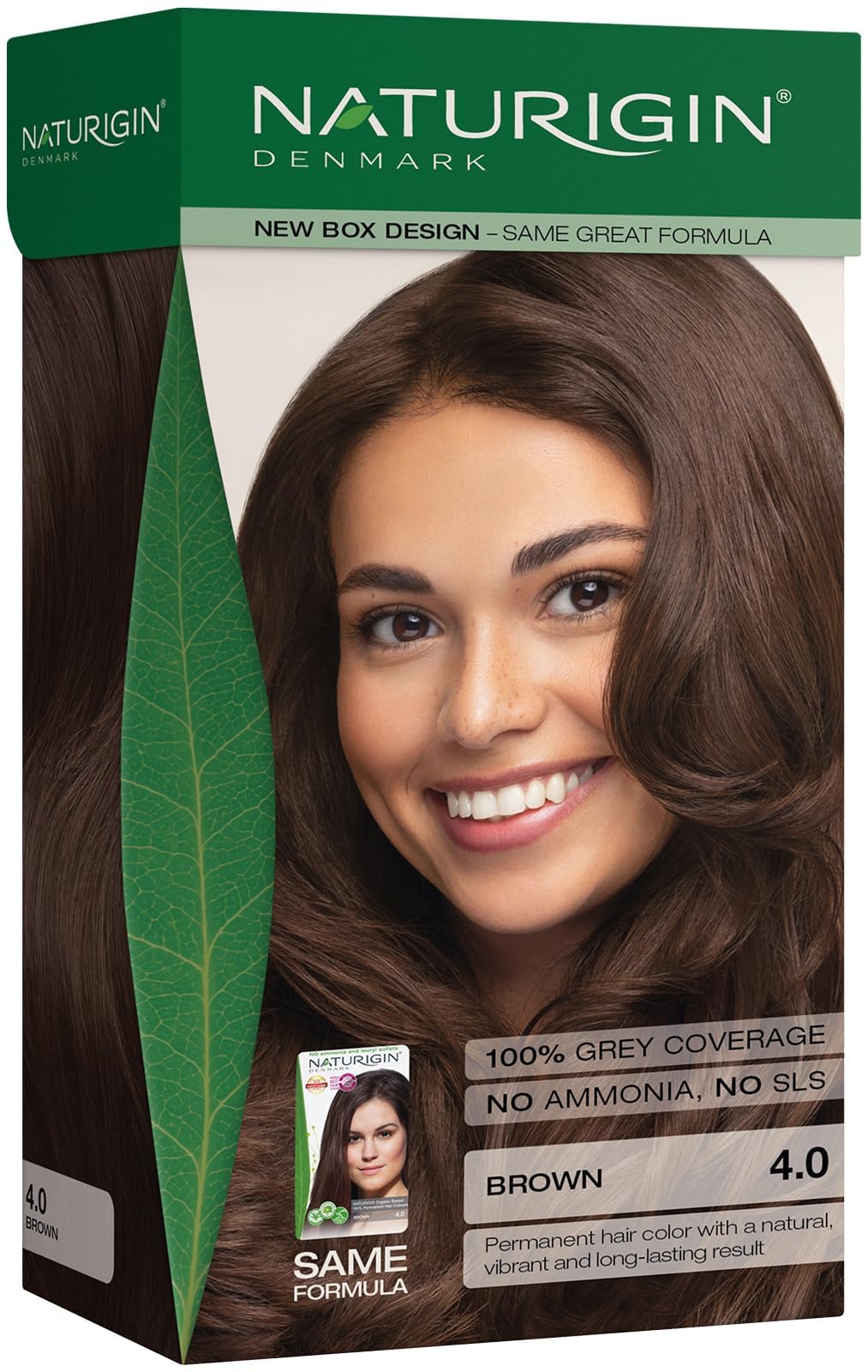 Naturigin Permanent Hair Dye - 4.0 Brown - 100% Gray Coverage, Long-Lasting Natural hair Color - Ammonia & Paraben-Free, Vegan and Plant-Infused Formula (Pack of 1)
