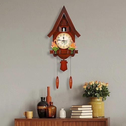 Miniatura 9 de Reloj de cuco, reloj de pared grande y moderno y creativo, reloj de pared de metal silencioso vintage sin tictac para sala de estar, dormitorio,