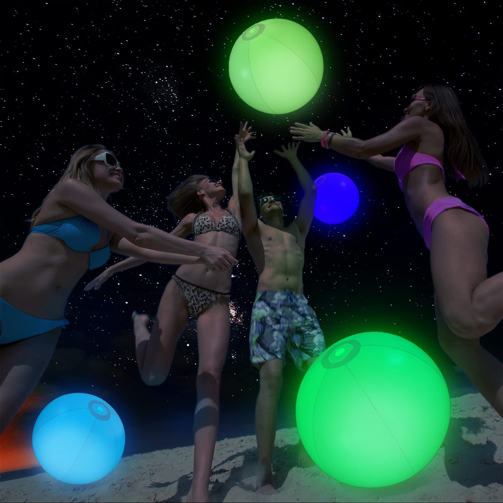 4PCs Inflatable LED Beach Ball Toys Inflatable LED Light up Beach Ball Waterproof Pool Ball Toy with 7 Colors Changing Lights Glowing Beach Ball Great for Beach Pool Party Games Decorations