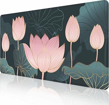 Large Gaming Mouse Pad with Stitched Edges, Lotus Flowers Desk Mat, Extended XL Keyboard Pad, Non-Slip Rubber Base Desk Pad for Keyboard and Mouse, 35.4X15.7 inch