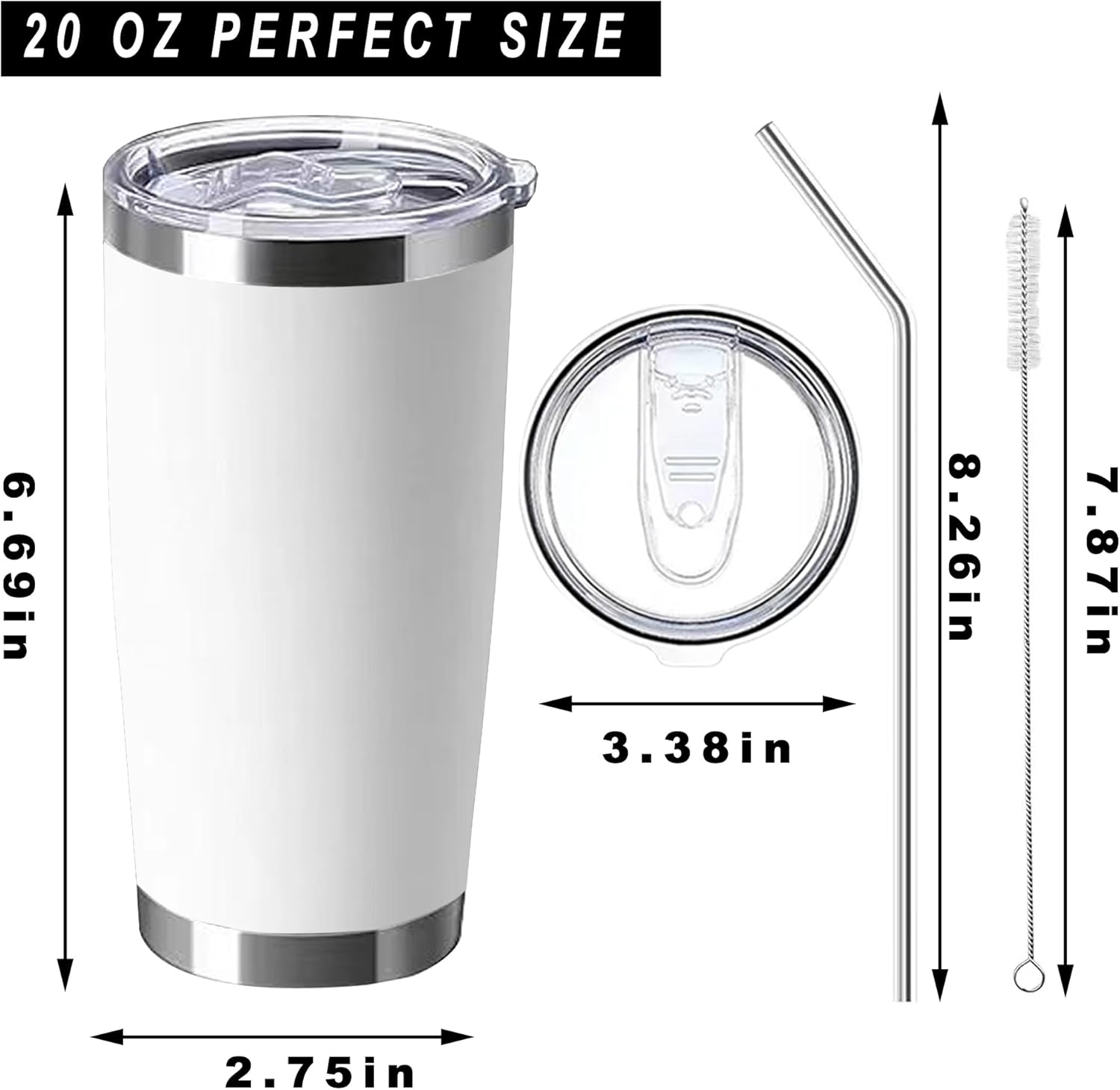 20oz Bulk Blank Insulted Tumblers Stainless Steel Cup Tumbler Bulk With Individual White Box, Powder Coated Coffee Cup For Cold And Hot Drinking (48, white) - Image 2