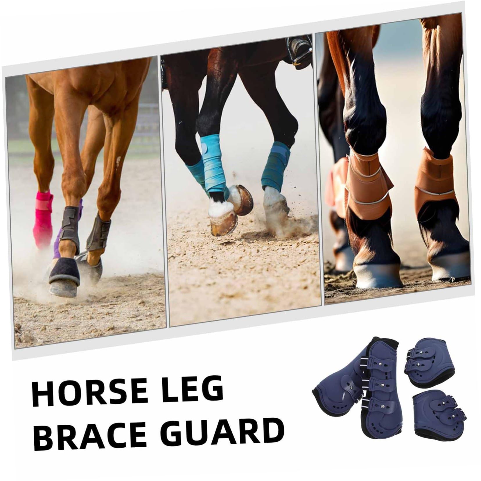Gatuida 4 Piezas Botas Protectoras para Caballo Ajustables de PU Juego para y Equitación Soporte para Tendones y Protección de Piernas Mediano Azul