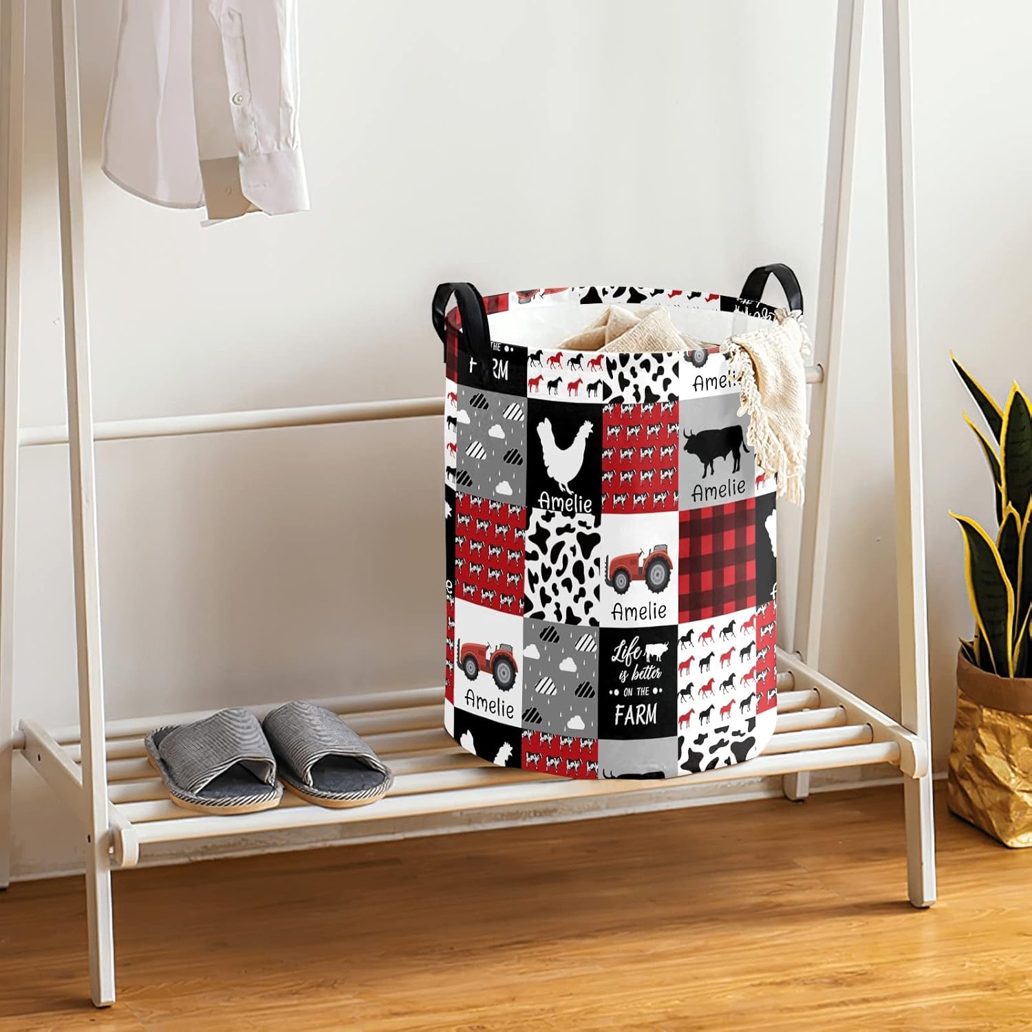 Farm Animal Car Patchwork Storage Bin, Waterproof Oxford Fabric Clothes Basket Organizer for Laundry Hamper,Toy Bins,Gift Baskets, Bedroom, Clothes,Baby Nursery