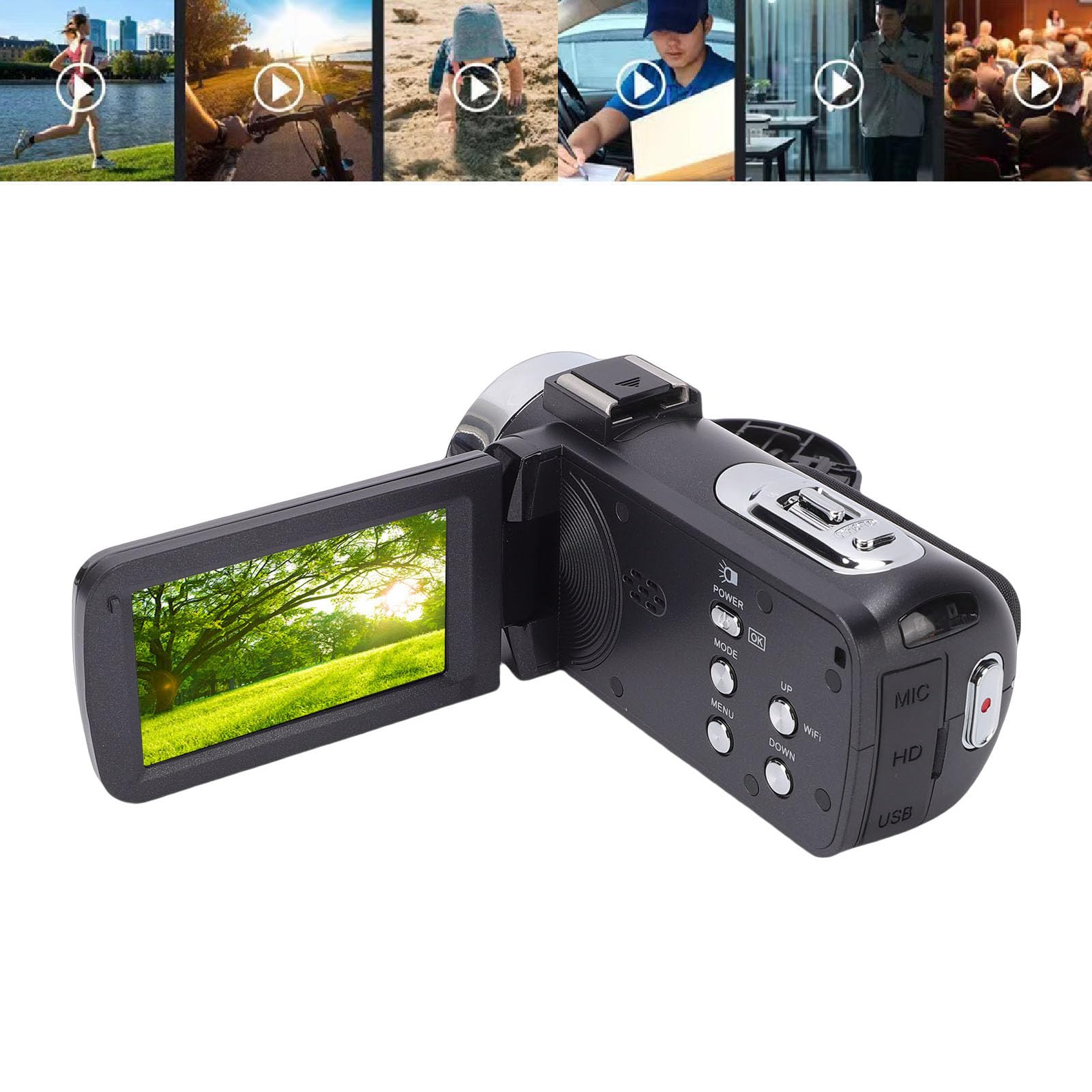 Akozon Cámara de Vídeo 8K Videocámara Multifuncional con Zoom Digital 64MP 18X para Viajes