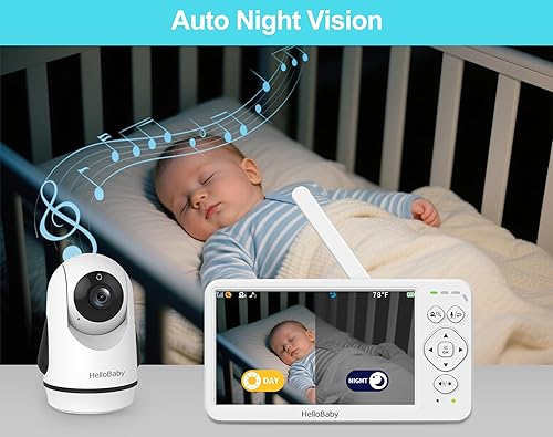 Miniatura 5 de HelloBaby Monitor de bebé con cámara y audio, primera pantalla IPS global de 6 pulgadas, batería de 30 horas, monitor de video para bebés sin WiFi,