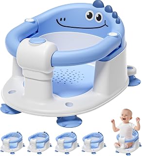 TPN Baby Bath Seat for Babies 6 Months & Up, Non-Slip Toddler Bath Seat with 5 PCS Waterproof Emoji Stickers, Portable Infant Bath Seat for Baby(Blue)