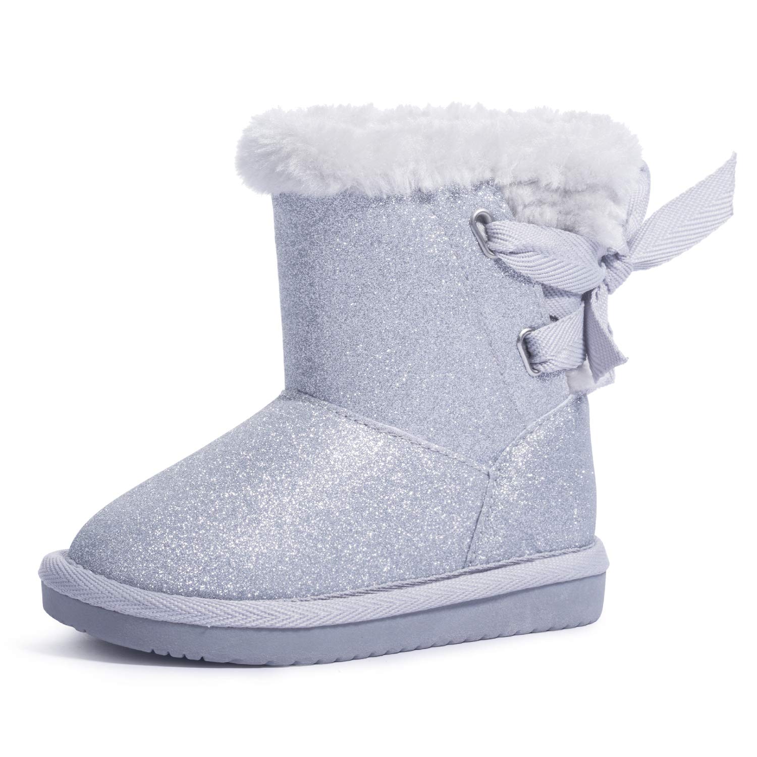 KRABOR Toddlers/Little Girls Boots,Glitter Warm Winter Snow Shoes with Cotton Lining and Cute Bow