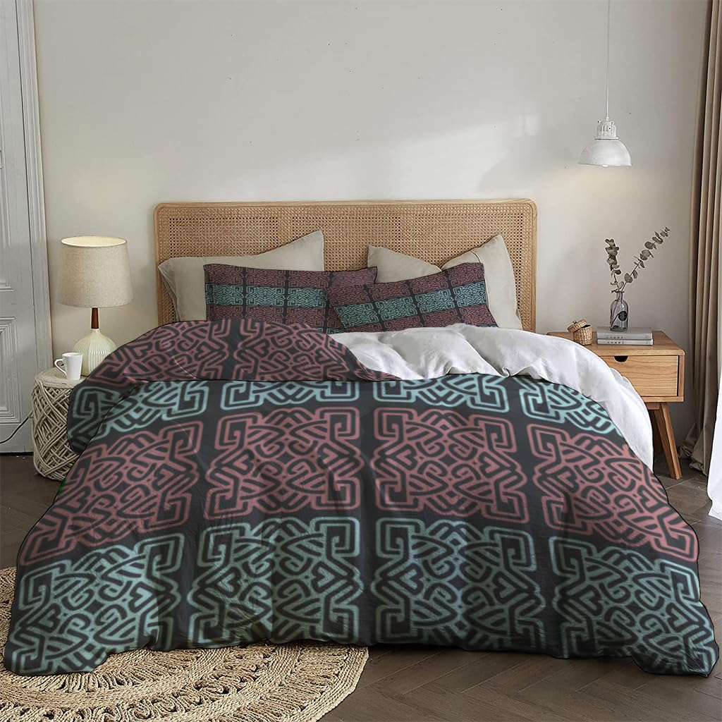 NIBAINLO 布団カバー抽象的なヴィンテージ幾何学模様 肌に優しい ピーチスキン加工 掛け布団カバー 和式 洋式 あったか 布団カバーセット リバーシブル ホームステイ ホテル 家庭兼用