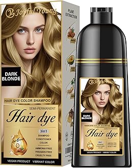Hair Dye Shampoo 3-in-1, Dark Blonde Semi-Permanent Gray Hair Coverage, Color Depositing Shampoo for Women & Men, Vegan, Ammonia-Free
