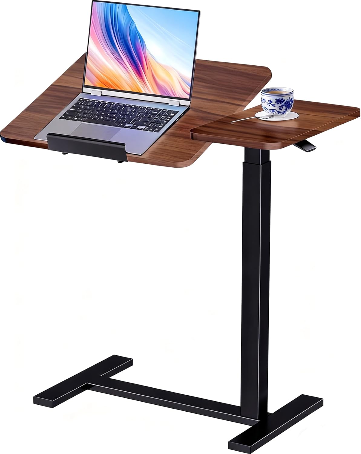 Overbed Bedside Table Tilt with Wheels, Medical Adjustable Height Hospital Bed Table,Standing Mobil Laptop Desk with Wheels Hospital Home Office (Tilt, Walnut Brown, 28" W x 16" D)