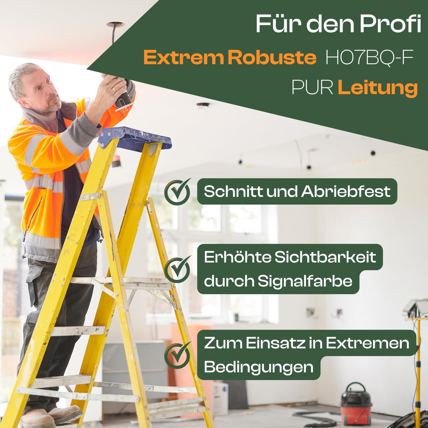 Starkstromkabel 16A 10m H07BQ-F 5x2,5 Orange Starkstrom Verlängerungskabel CEE Verlängerung 16 Ampere Kabel 5x2,5mm2 Baustelle Werkstatt Industrie Geeignet Outdoor IP44