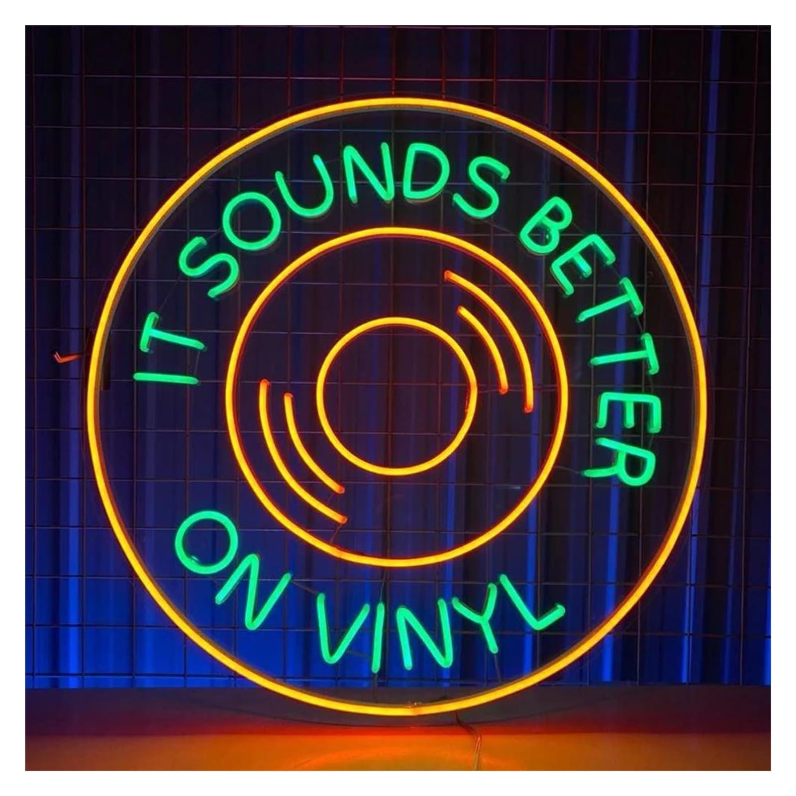 Wiszące neony artystyczne Brzmi Lepiej Na Winylu Retro Gramofon Neon Znak Muzyczny Bar Klub Nocny Studio Dekoracja Ścienna 60X60cm