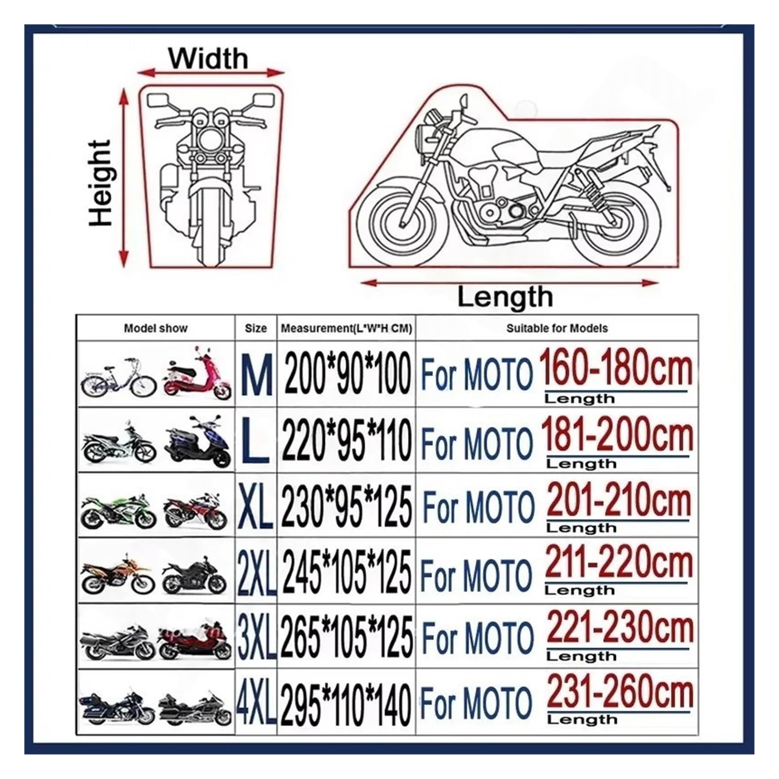 Motorradabdeckung Universal Outdoor Protector Scooter All Season ML XL 2XL 3XL 4XL Moban Heavy Specifics Covers Schutzplane Motorradplane Motor Mope