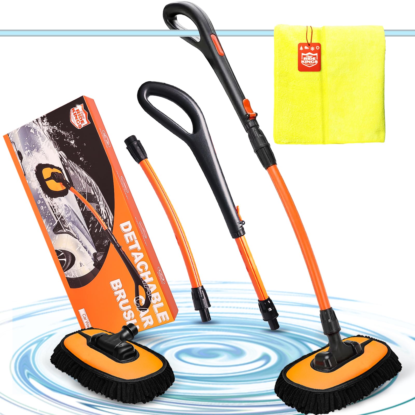 Cepillo de microfibra para lavado de coche, mango extensible, sin arañazos, ajustable a 180°, suministros de limpieza de automóviles, color naranja