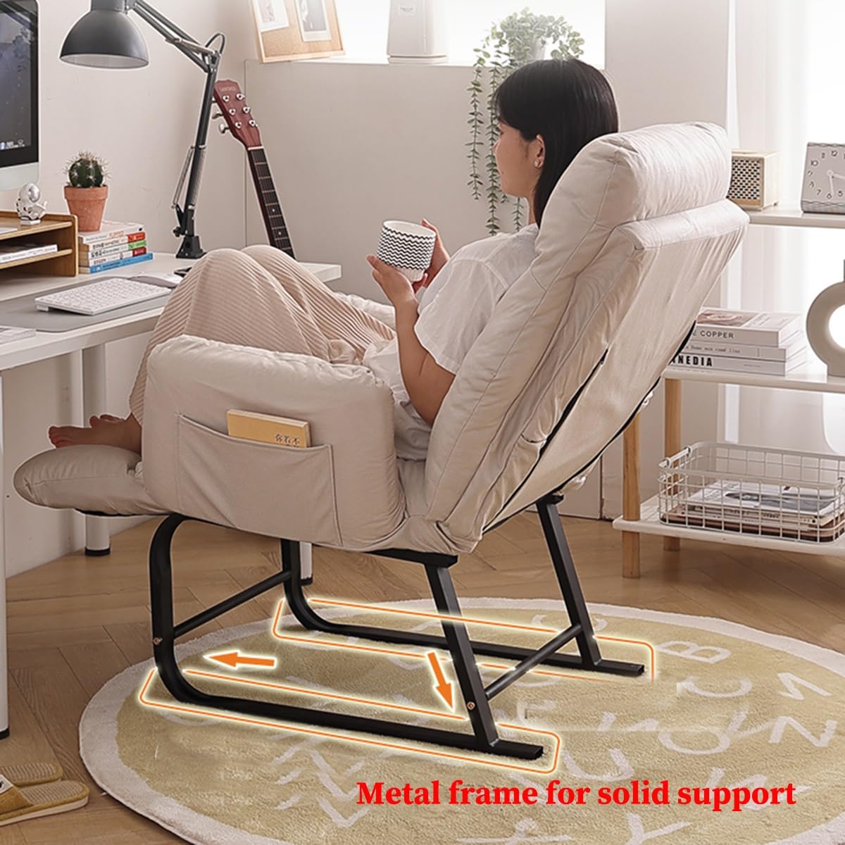 ベージュ リクライニングチェア ヘッドレスト付き