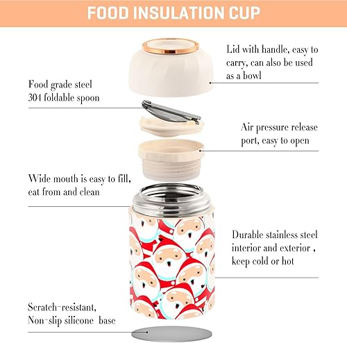 Miniatura 4 de Christmas Cute Santa Claus Food Jar with Spoon Stainless Steel Vacuum Insulated Food Container 17 oz Soup Thermos for Lunch