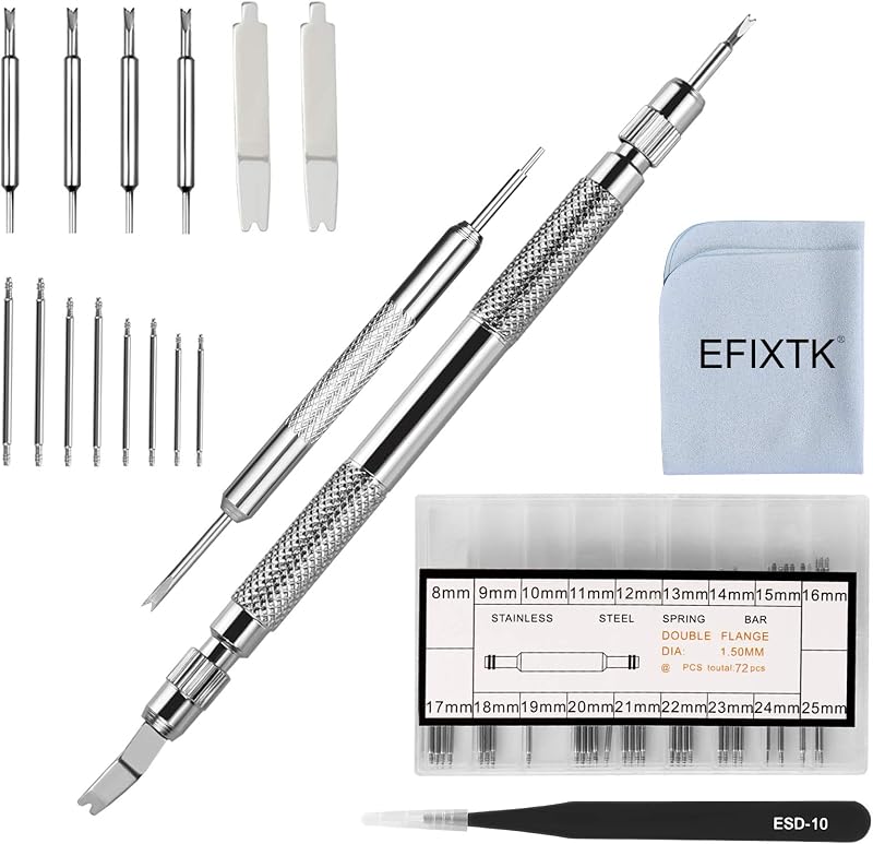 Spring Bar Tool Set with Extra 6 Tips Pins for Watch Wrist Bands Strap Removal Repair Fix Kit,72PCS Extra Watch Pins