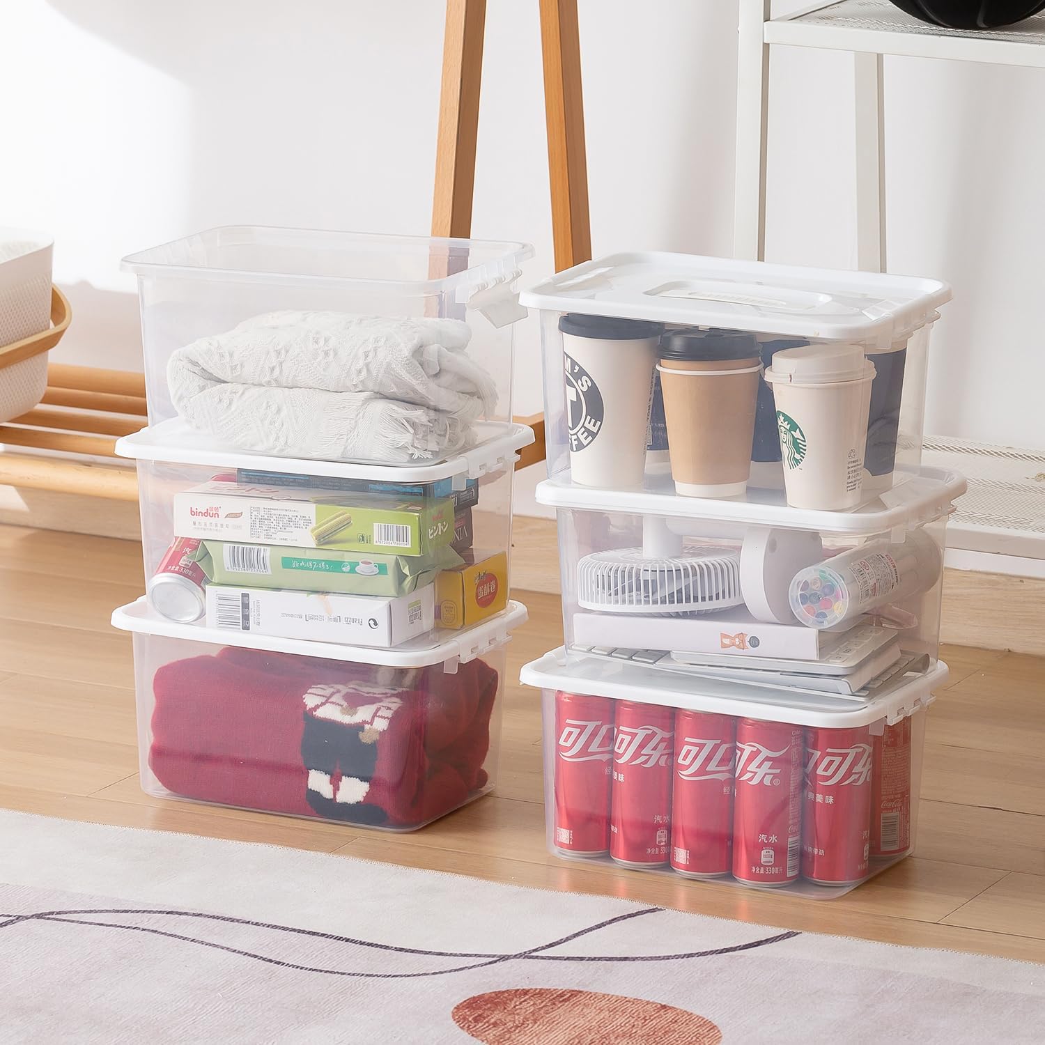 Gagee 6 Pack 9.5 Qt Storage Bins with Lids and Latching Buckles,Stackable Plastic Storage Containers with Lids for Home, Office and School Supplies,Clear,Large