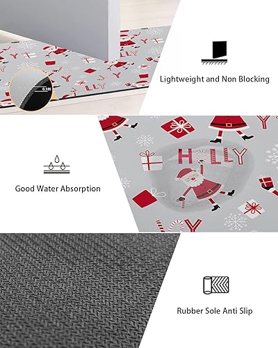 Miniatura 3 de Tapete de baño de Navidad para bañera, antideslizante, de secado rápido y absorbente, tierra de diatomeas, fregadero de ducha, tapete lavable de