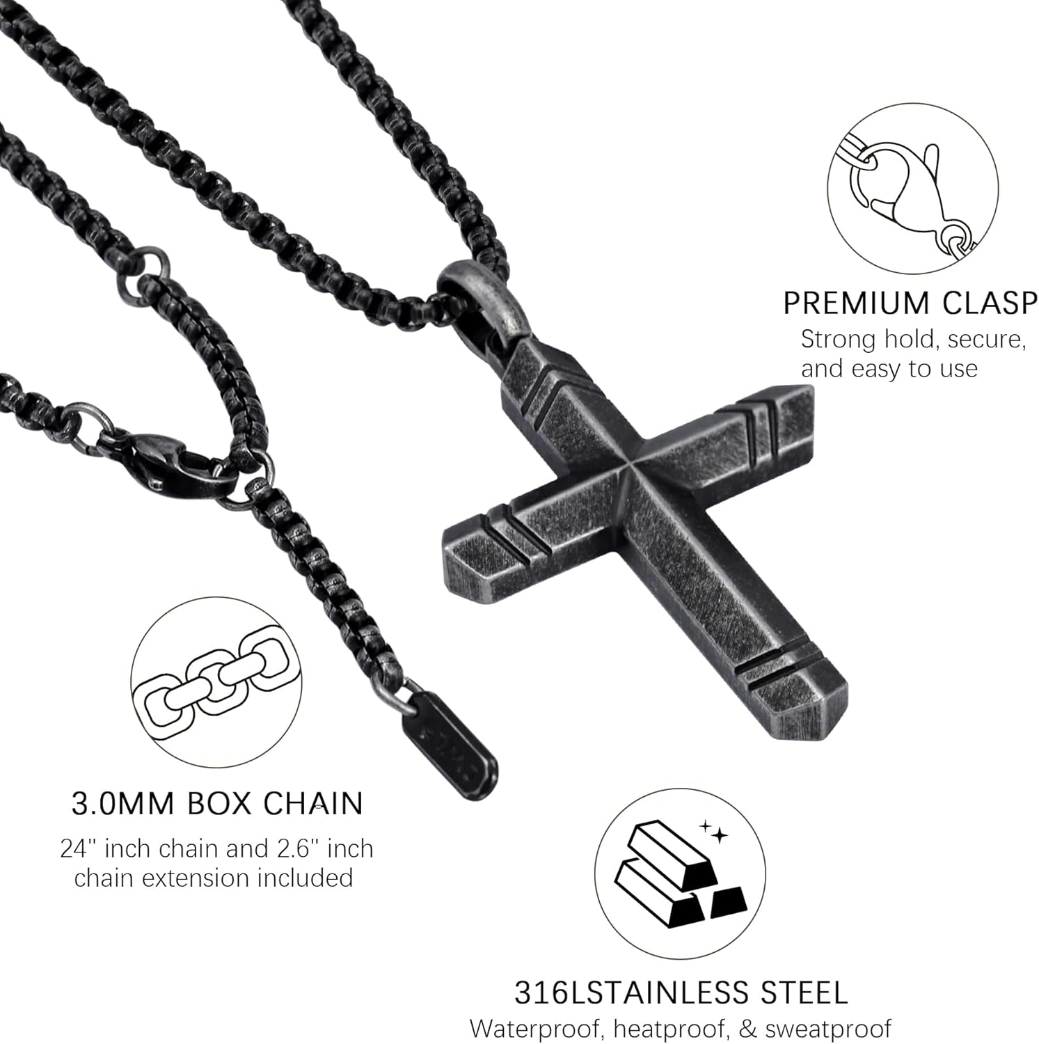 Cross Necklace for Men -Stainless Steel & Wood Adjustable Box Chain 24-26in, Spiritual Jewelry Gift for Him, Everyday Wear - Image 6