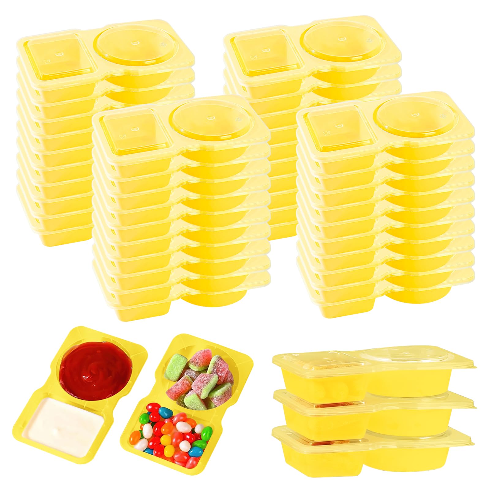 Woobroo 40 Pack Double Compartment Condiment Containers Reusable Snack Containers With Lids