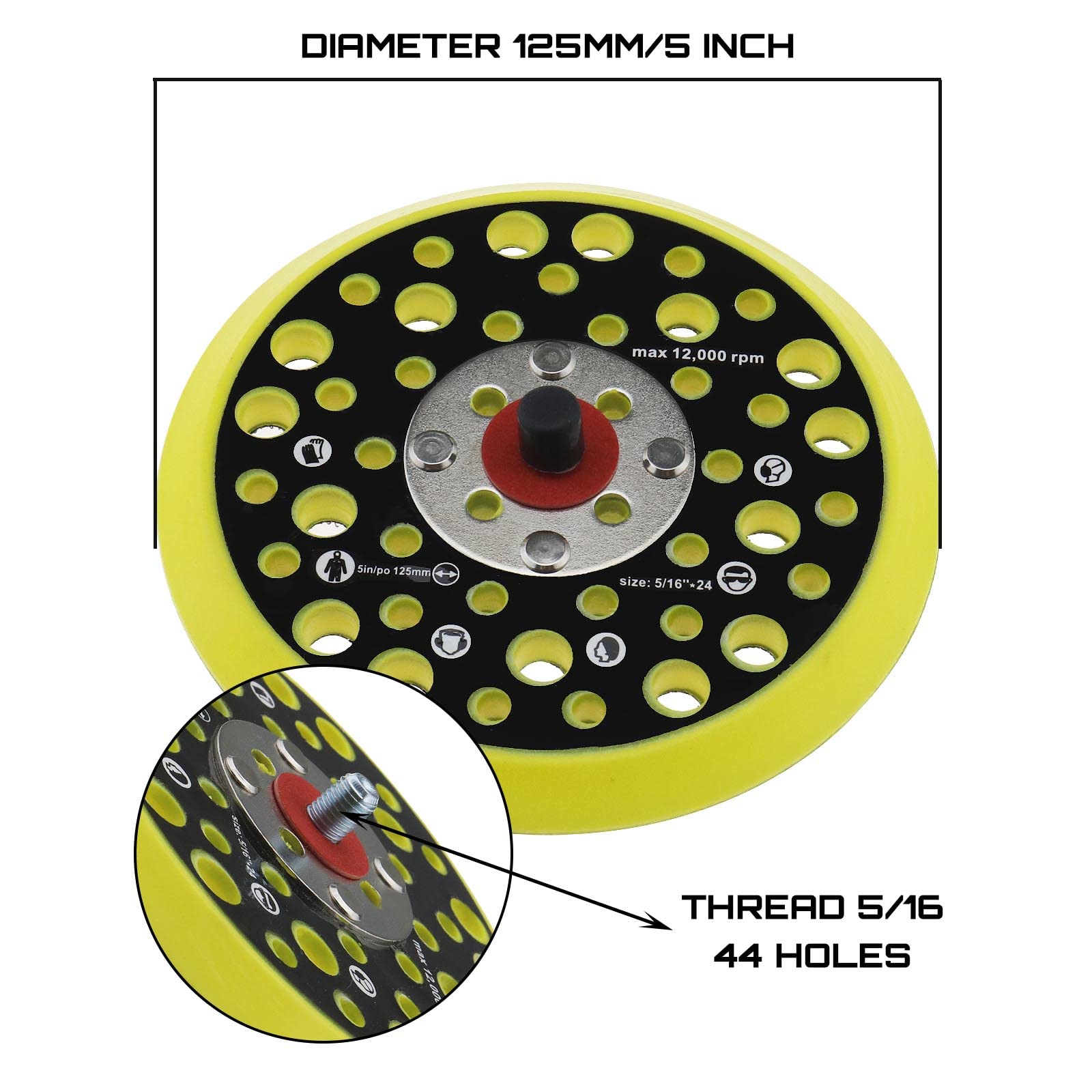 SG Store 125 mm 5 pollici pad di supporto compatibile con Mirka Ceros/Deros 44 fori 5/16 filettatura attacco levigatrice gancio e anello supporto Pad accessori per utensili elettrici