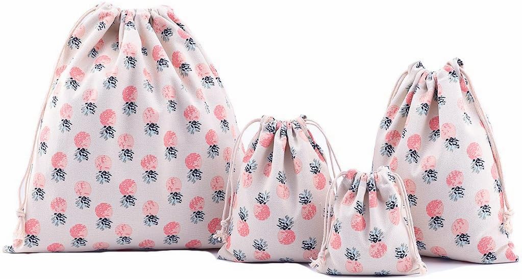 Amoyie 4 pcs Drawstring Storage Bag Set for Baby Stuff, Travel Home Accessories - Pineapple