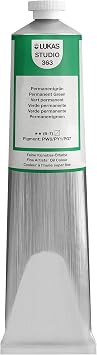 Lukas Studio Artist Oil Color Paints - High-pigment oil paint made with natural binder for artist, painting, more! - [Permanent Green - 200 mL]