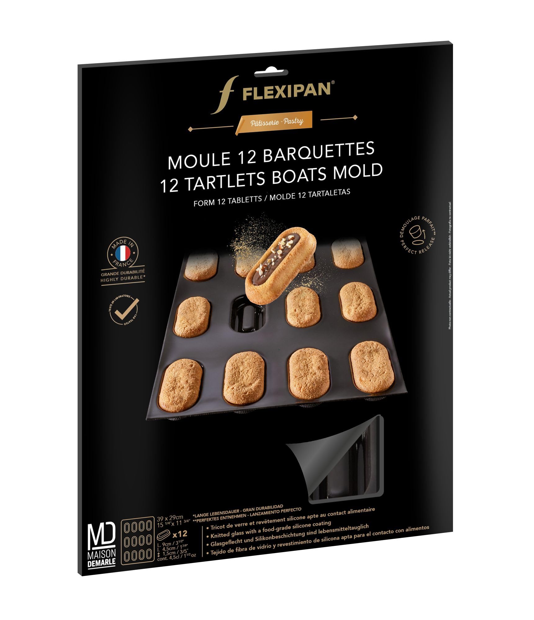FLEXIPAN Patisserie Moule Barquette 12 Créations, Portions Individuelles - Mini Quiche, Gateau, Financier - Cuisson Homogène - Silicone, Antiadhésif - Démoulage Facile - Accessoire Four, Cuisine