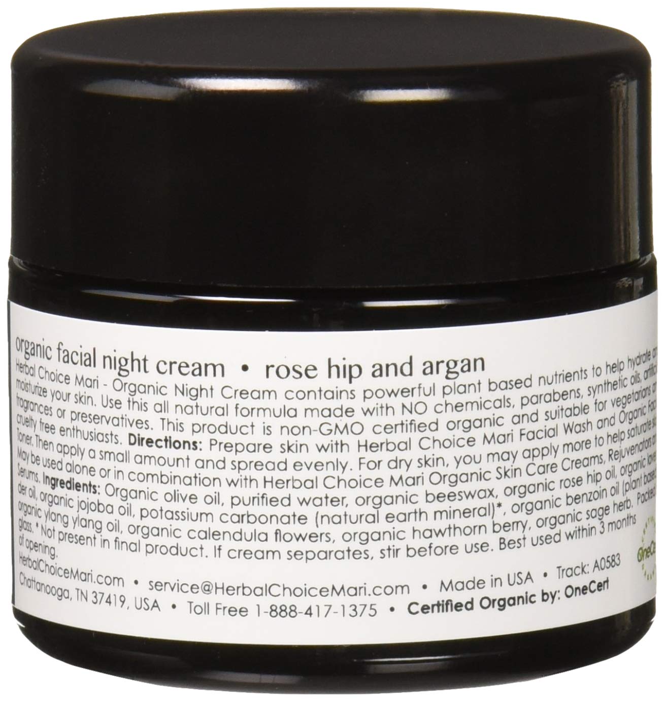 Organic Night Cream by Herbal Choice Mari (1.7 Fl Oz Glass Jar) - No Toxic Chemicals - TSA-Approved Travel Size