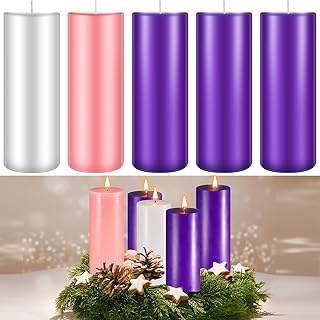 Set of 5 Candles 3 x 7.9 Inch Christmas Advent Pillar Candles Dripless Scented Catholic Advent Candle Purple Pink White Hand Poured Wax Candles for Christmas Church Home Wedding Holiday Decor