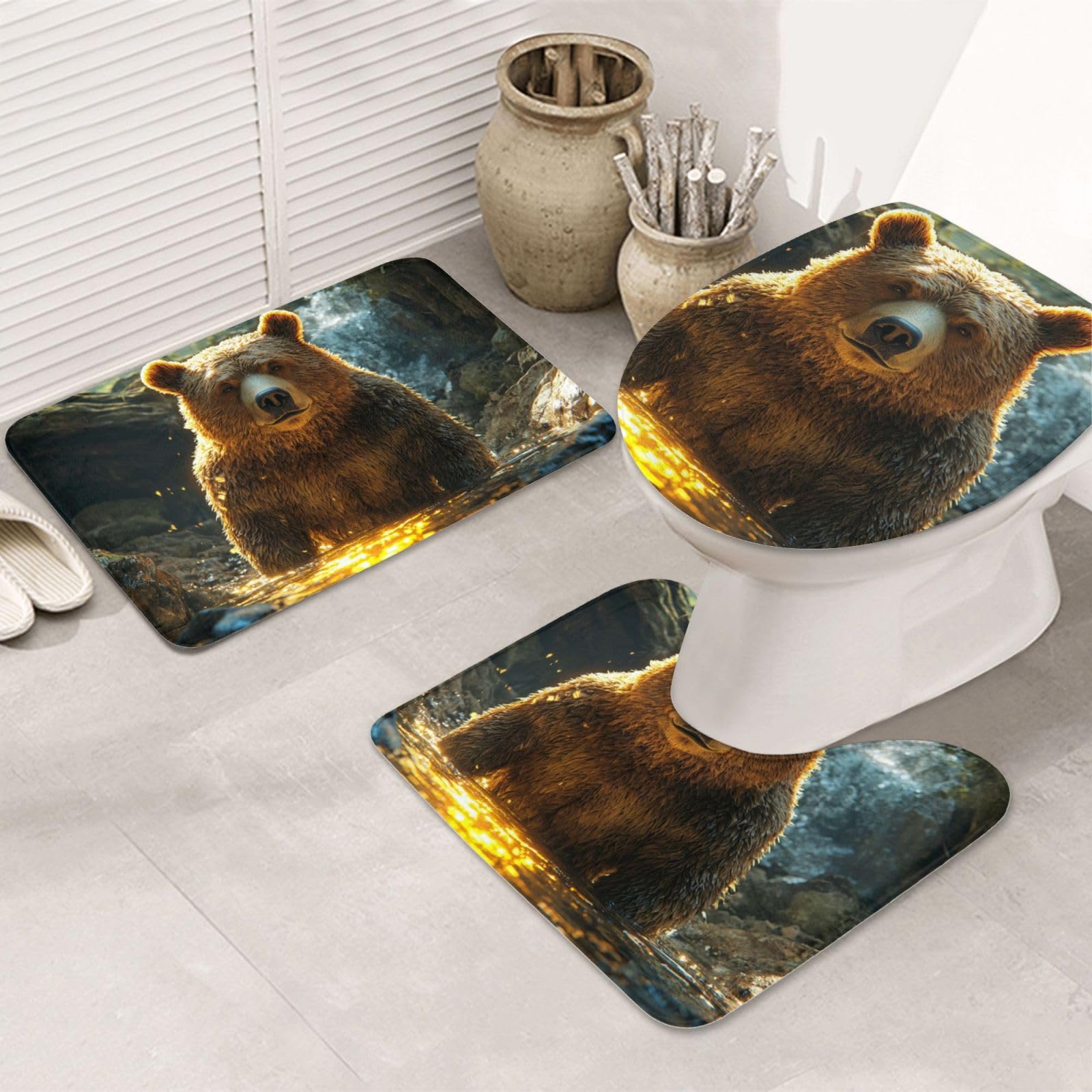 Alfombrilla de baño lavable a máquina juego de tres piezas de microfibra suave oso
