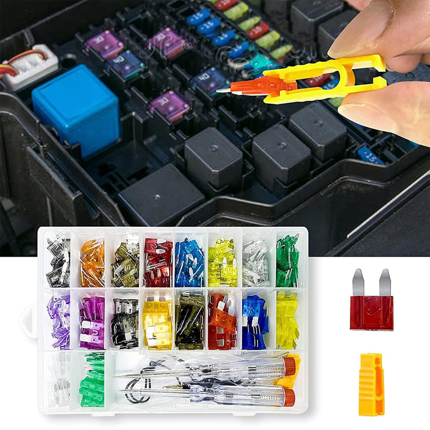 Kit assortito di micro fusibili per auto con tester, fusibili per auto, 306 pezzi