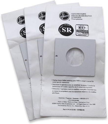 Hoover 401011SR Bolsa de aspiradora con filtración de alérgenos (3 bolsas por paquete)