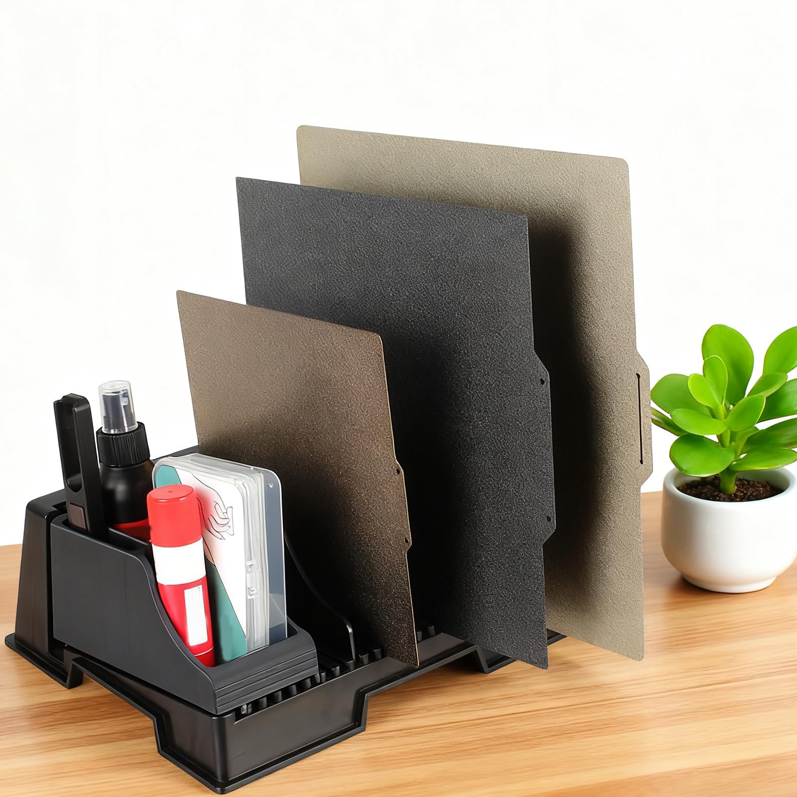 Organizer per stampante con vassoio porta attrezzi rimovibile e 5 divisori in acrilico per archiviazione verticale e gestione degli accessori, organizer per forniture di stampa