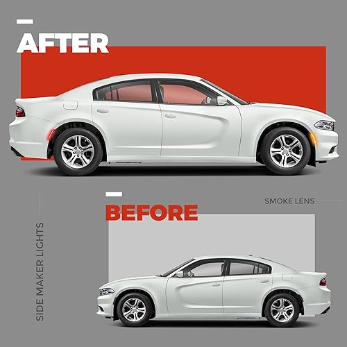 Miniatura 5 de HECASA Luz de marcador lateral compatible con Dodge Charger 2015-2022, reflectores, faros delanteros y traseros, lente ahumada roja y amarilla de