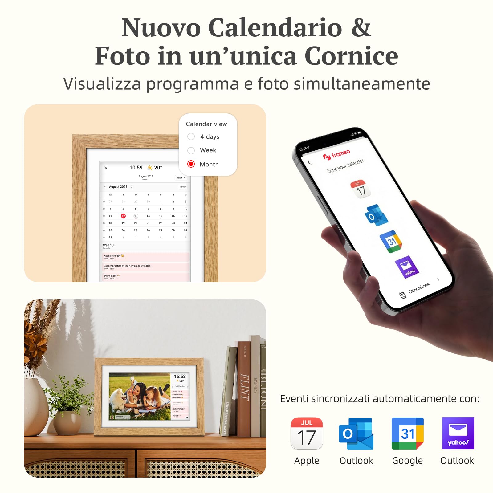 Cornice Digitale Legno di Quercia WiFi, Portafoto Digitale 10,1" Memoria da 32 GB, Touchscreen IPS HD 1280 * 800, Rotazione Automatica, Condividi Foto/Video Tramite l'app Frameo, Regalo da Donna Uomo