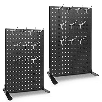 Uppcasir Pegboard Display Stand for Craft Shows, Metal Jewelry and Key Ring Retail Display Racks with 20 Hooks for Selling Accessories, Retail Stores, Vendors & Events, 17 X 13 Inch, 2PCS, Black