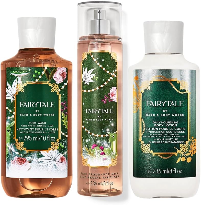 Bath & Body Works Fairytale Conjunto com 3 produtos: gel de banho, névoa de fragrância e loção corporal