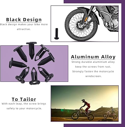 Miniatura 5 de Swpeet Kit surtido de pernos de carenado universal de acero al carbono M5 M6, 195 unidades, 2 tamaños, tornillos para parabrisas de motocicleta,