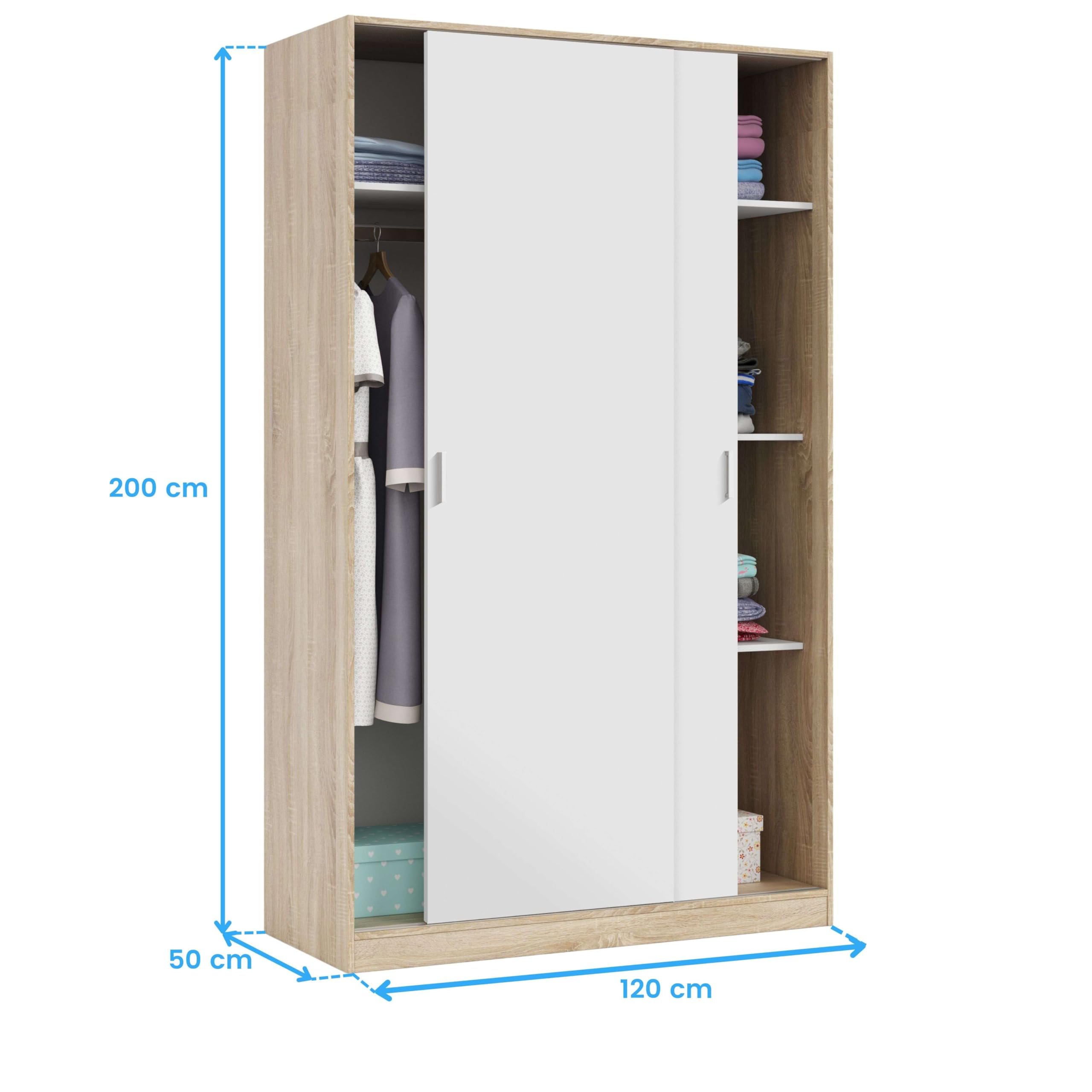 Habitdesign – Armadio a 2 ante scorrevoli, con 3 ripiani, dimensioni: 200 x 120 x 50 cm