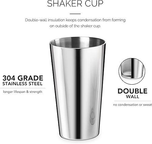 Miniatura 6 de Final Touch Juego de coctelera Boston de doble pared, vaso mezclador de acero inoxidable con sello de silicona, sin BPA, almacenamiento compacto,
