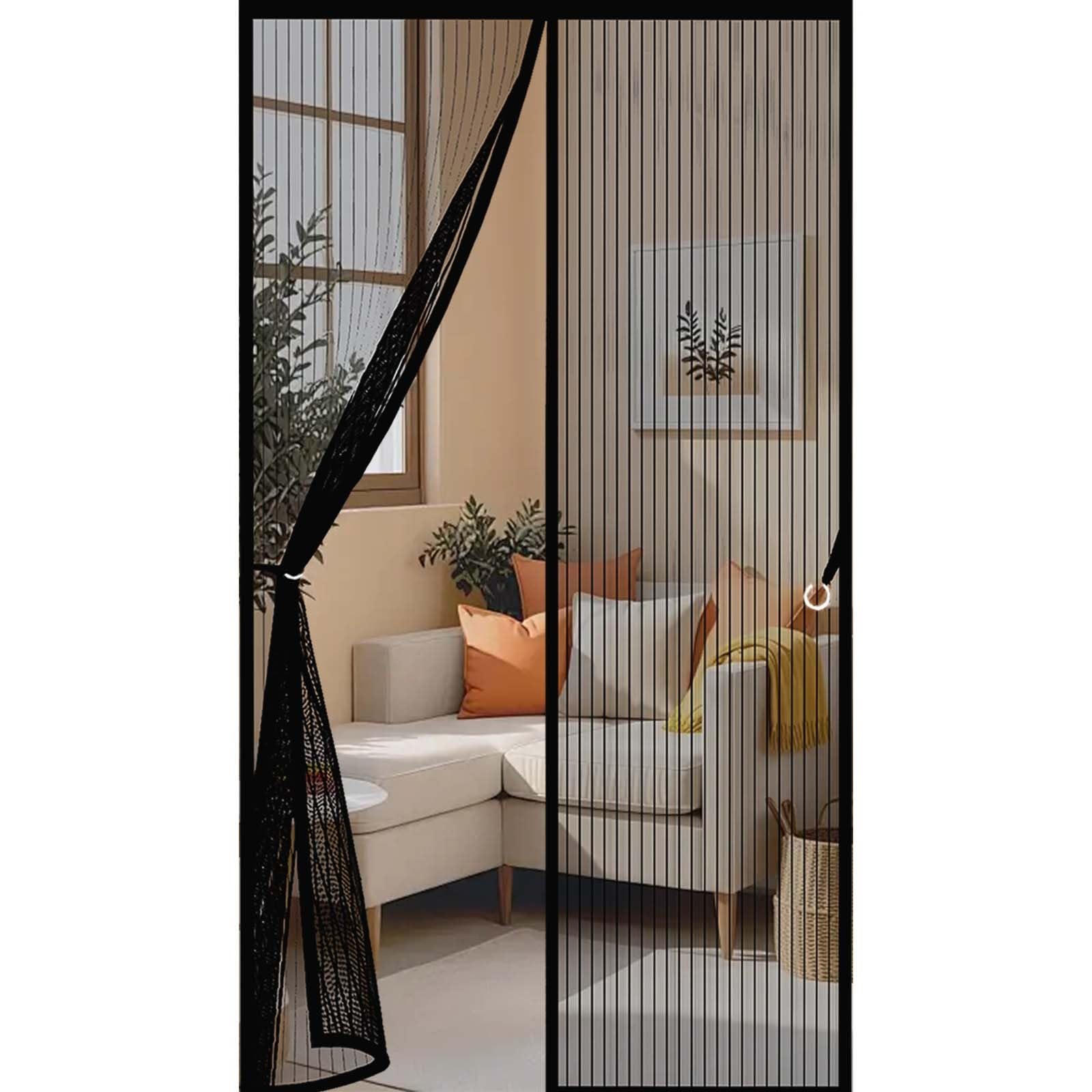 Feijdon Black Fly Curtains 169 X 180 Cm Powerful Magnets And Full Frame Magic Tape, No Drill Installation Mosquito Proof Door Curtains Hundreds Of Sizes, Lets Fresh Air In,